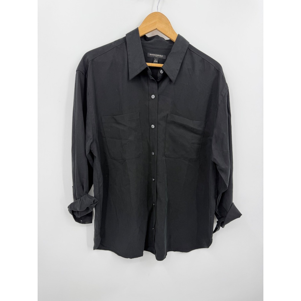 Banana Republic LS Utility Shirt Women Large Black Lyocell Button Front 762710